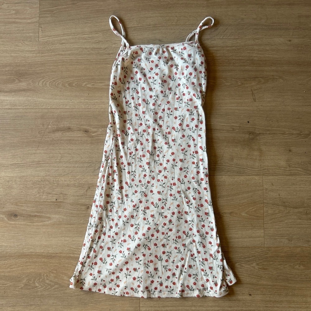 Wild Fable Floral Ribbed Mini Dress White Red Cottagecore Spaghetti Strap Medium